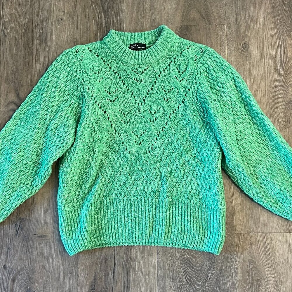 Pointelle Winter Sweater, Green Knit, European Size XS/S